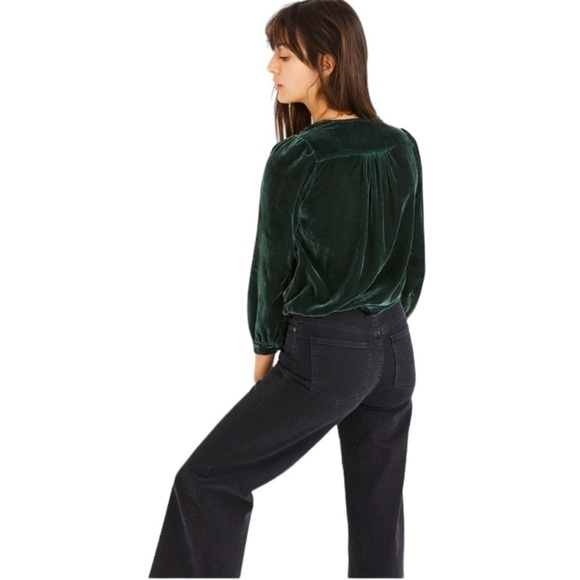 Madewell Velvet Wrap Top Plunge V Neck in Green Size Small - Picture 4 of 15